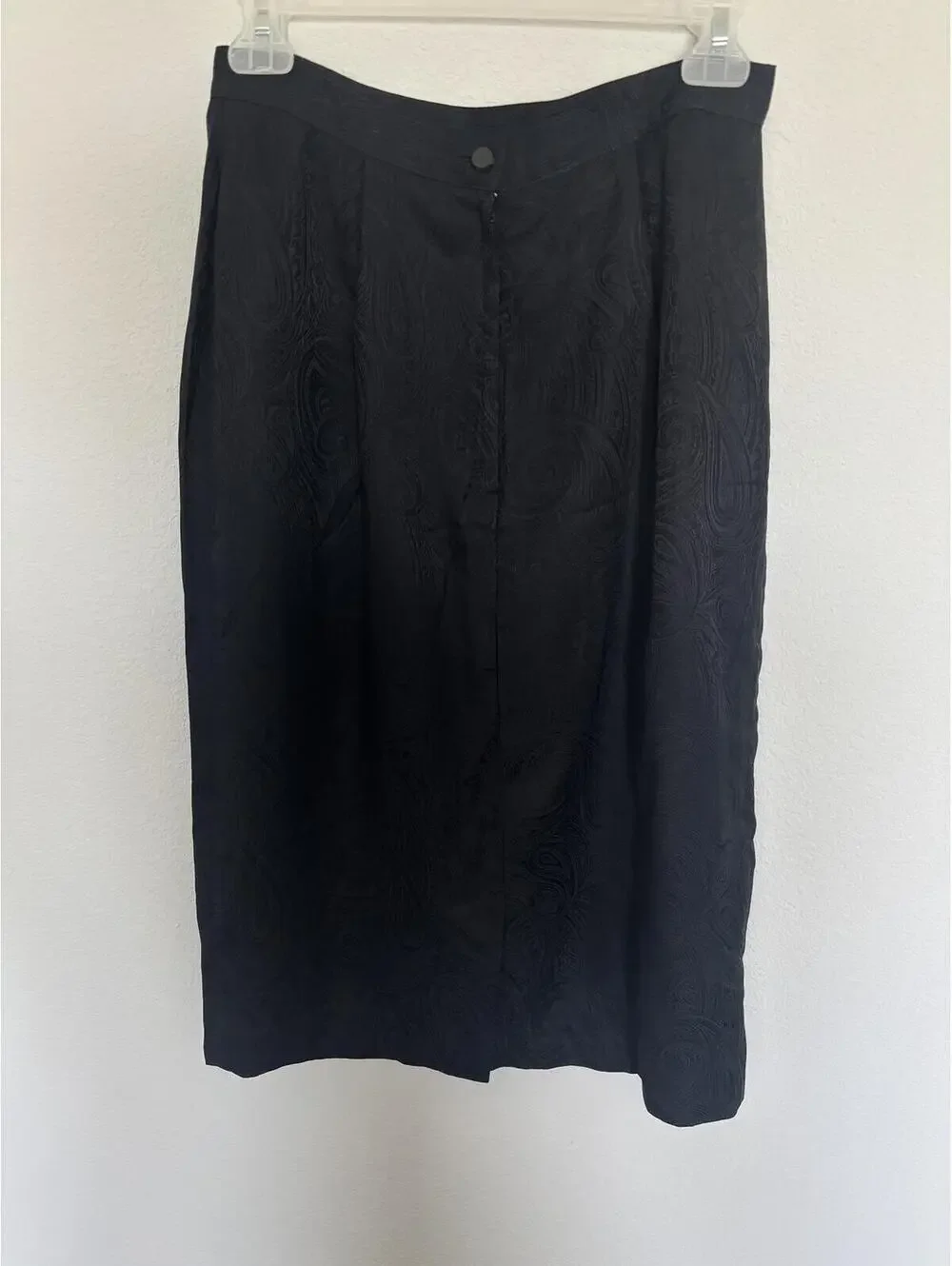 Vintage 100% Silk Black Paisley Midi Skirt Size 10 Minimalist Y2K Office Siren
